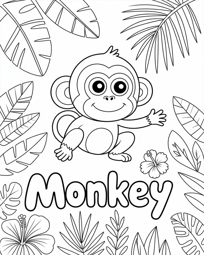 monkey word art coloring pages