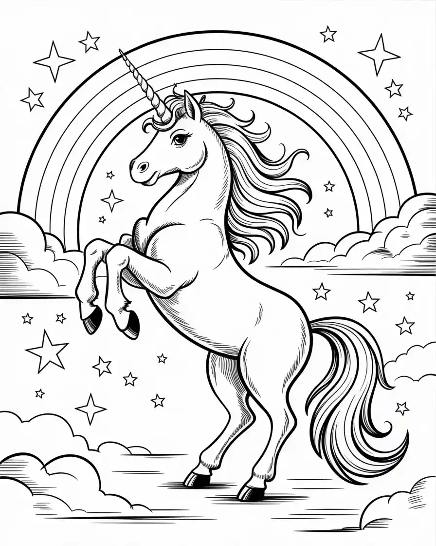 Unicorn Coloring Pages 25 mythical unicorn with sweeping tail coloring page