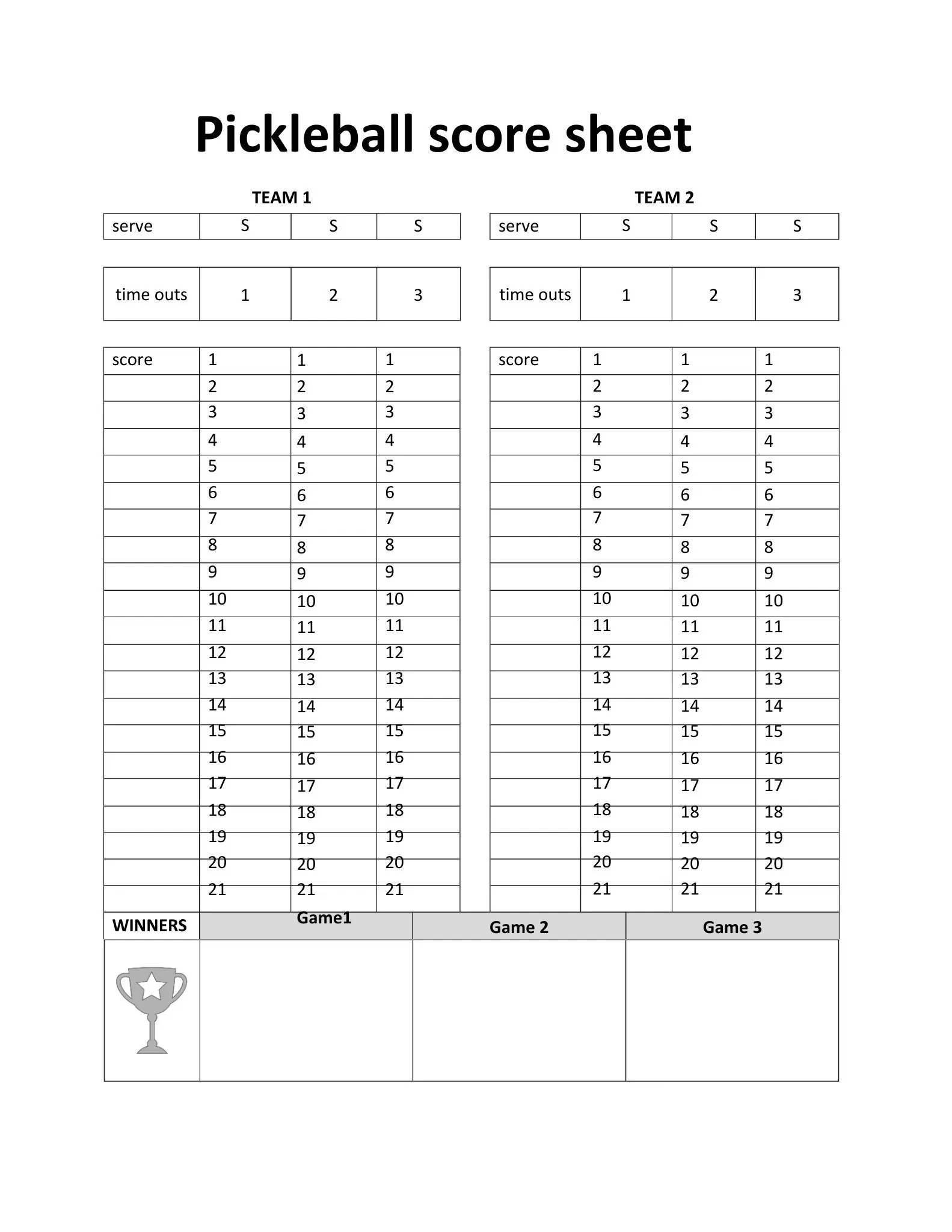 Scoring Sheets 26 pickleball score sheet