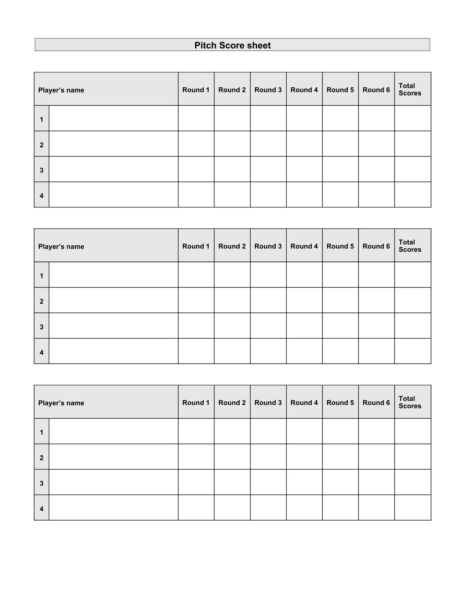 Scoring Sheets 27 pitch score sheet
