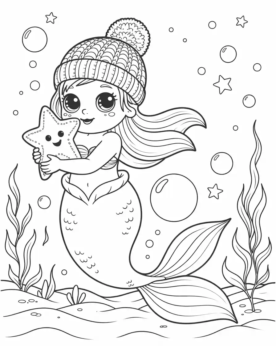 pompompurin mermaid holding a starfish