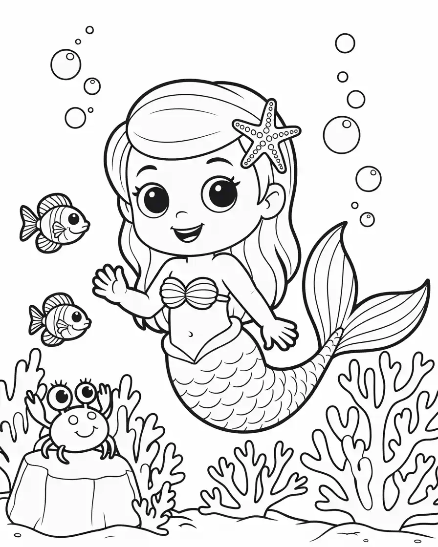 pretty cartoon mermaid with starfish hairpin