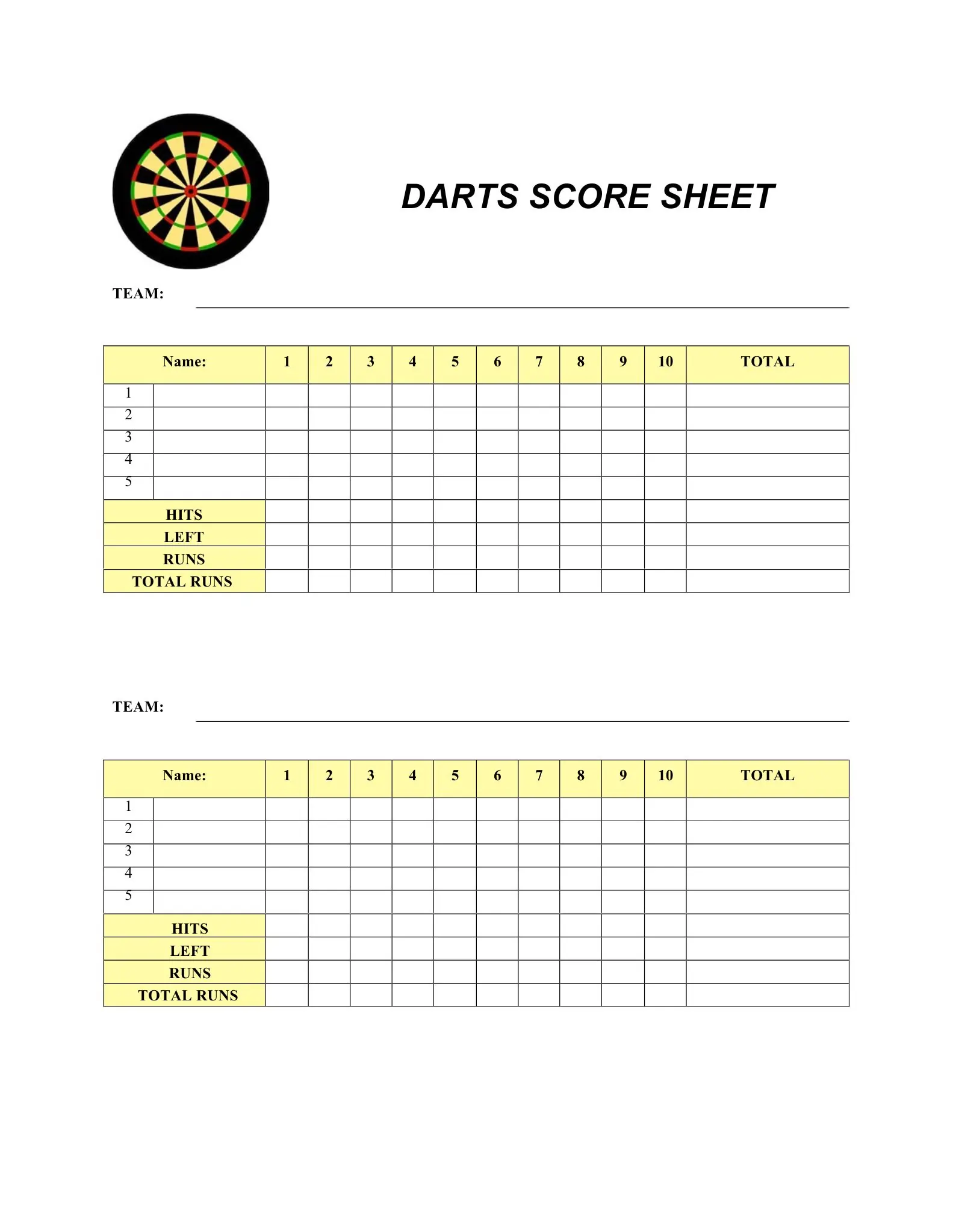 Scoring Sheets 30 printable darts score sheets
