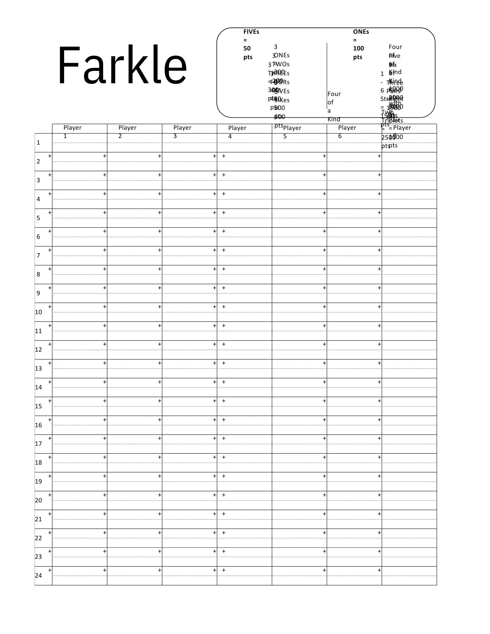 Scoring Sheets 31 printable farkle score sheet