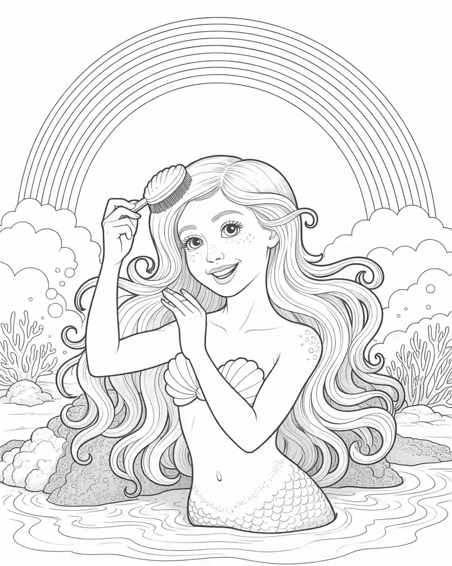rainbow mermaid coloring page