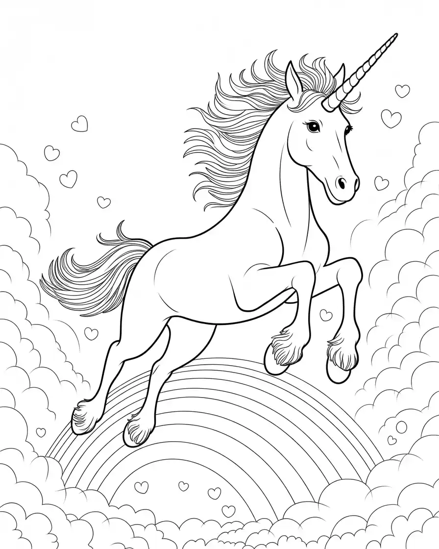 Unicorn Coloring Pages 31 realistic looking unicorn galloping on a rainbow