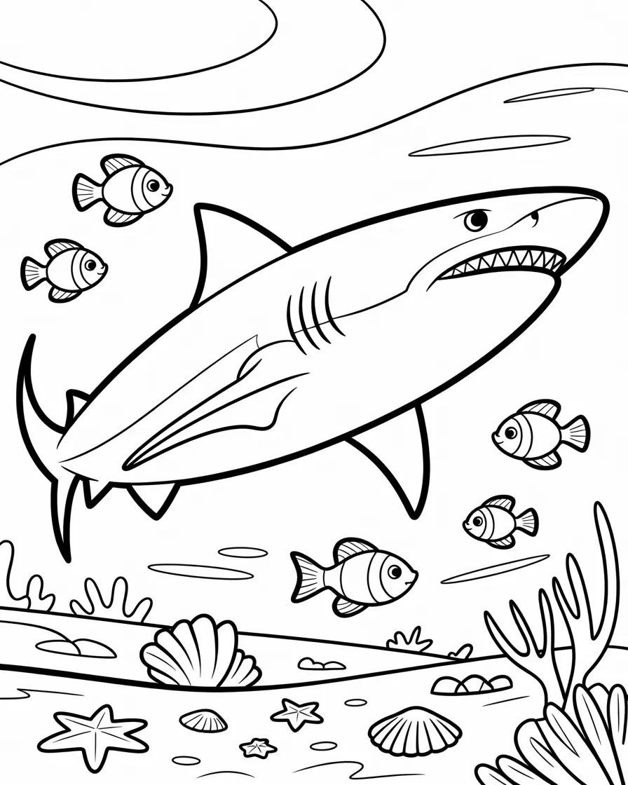 shark swimming coloring pages