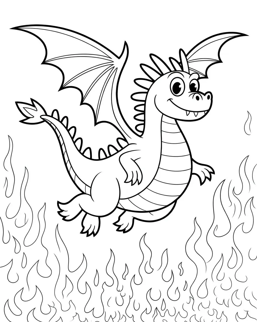 shrek dragon flying over fire coloring page