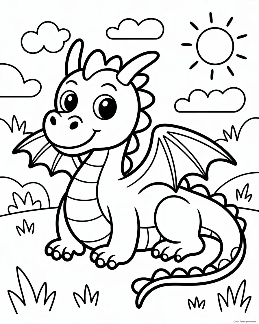 simple outline of a dragon to color for kids coloring page