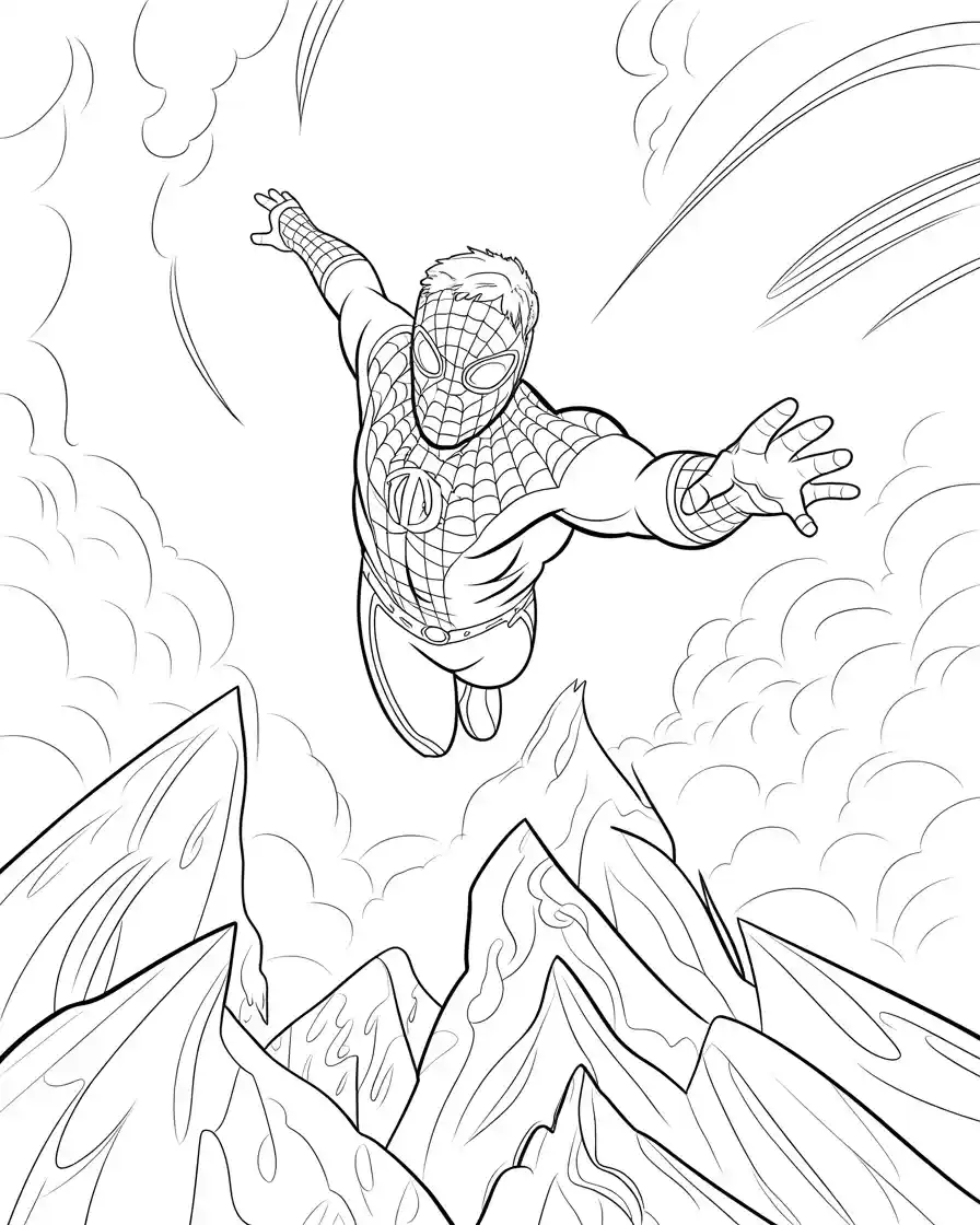 Spiderman Coloring Pages 14 spider man swinging through the sky coloring page 1