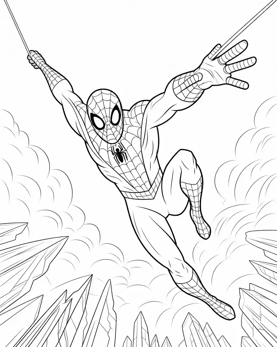 Spiderman Coloring Pages 13 spider man swinging through the sky coloring page