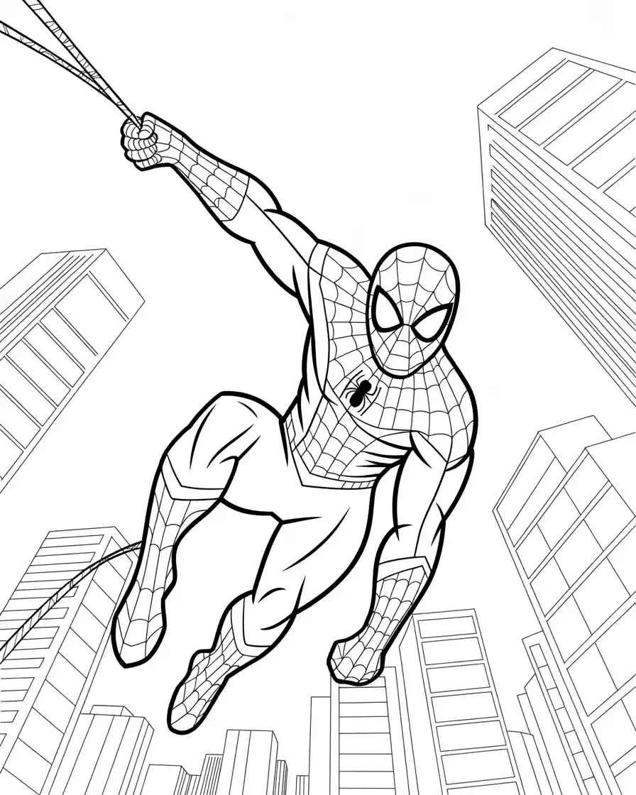 Spiderman Coloring Pages 4 spiderman with web slinger in city