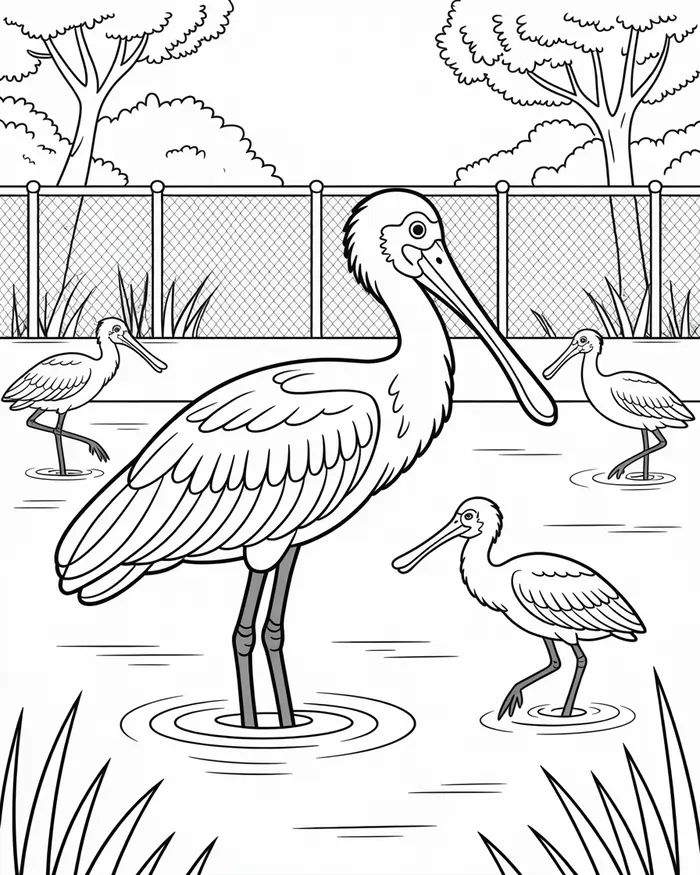 spoonbill bird in zoo coloring page