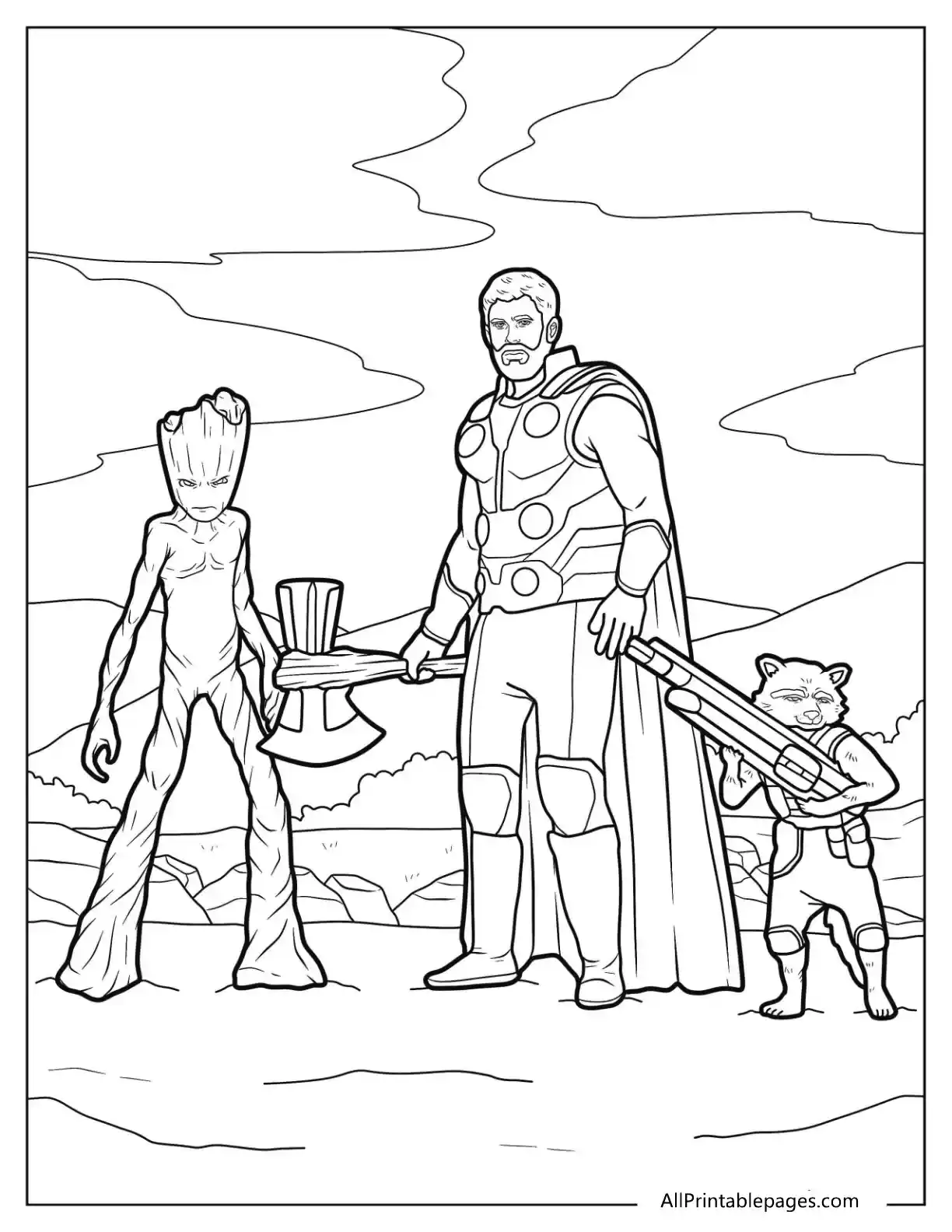 Thor Coloring Pages 22 thor with groot and rocket racoon