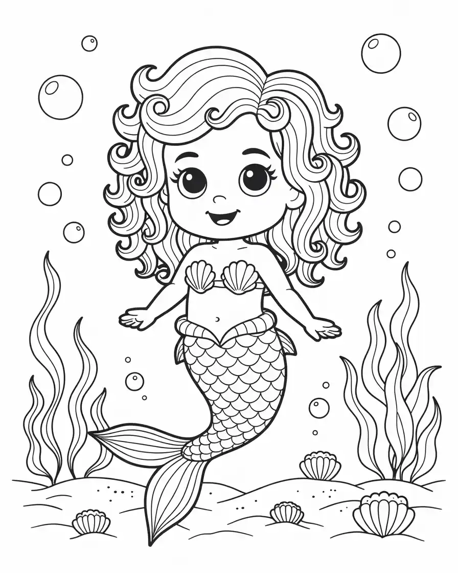 tiny mermaid with tangled curly hair