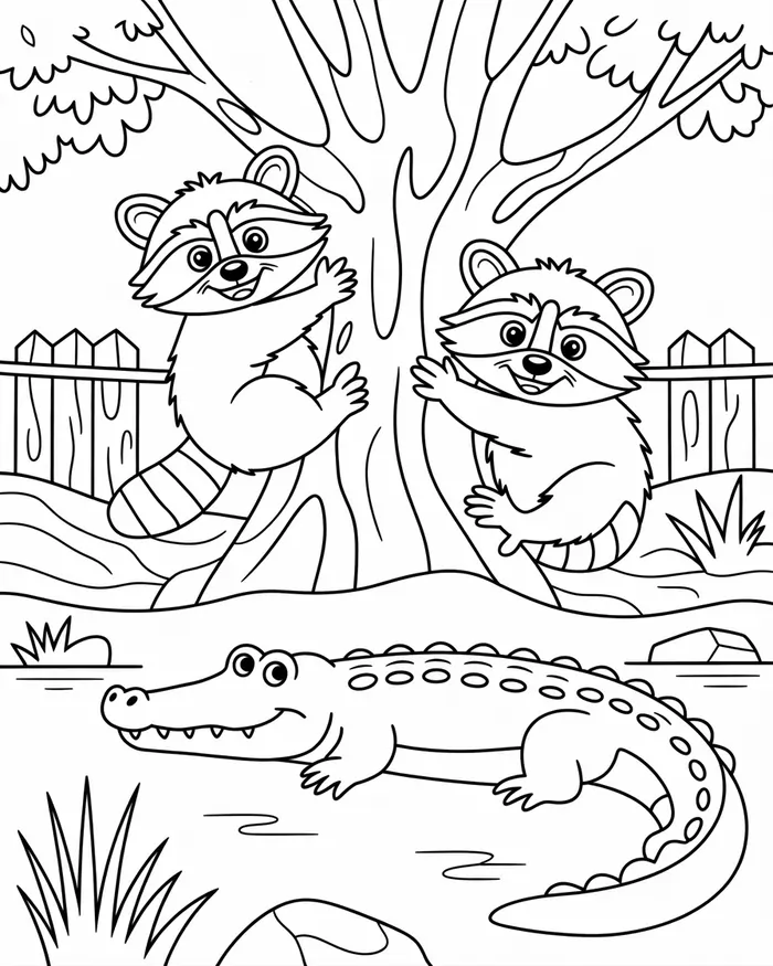 two raccoons in zoo coloring pages