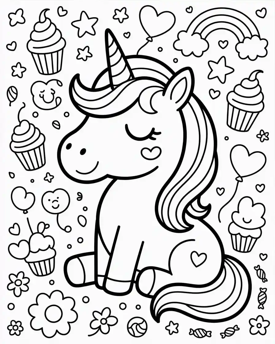 Unicorn Coloring Pages 40 unicorn dreaming of sweets coloring page