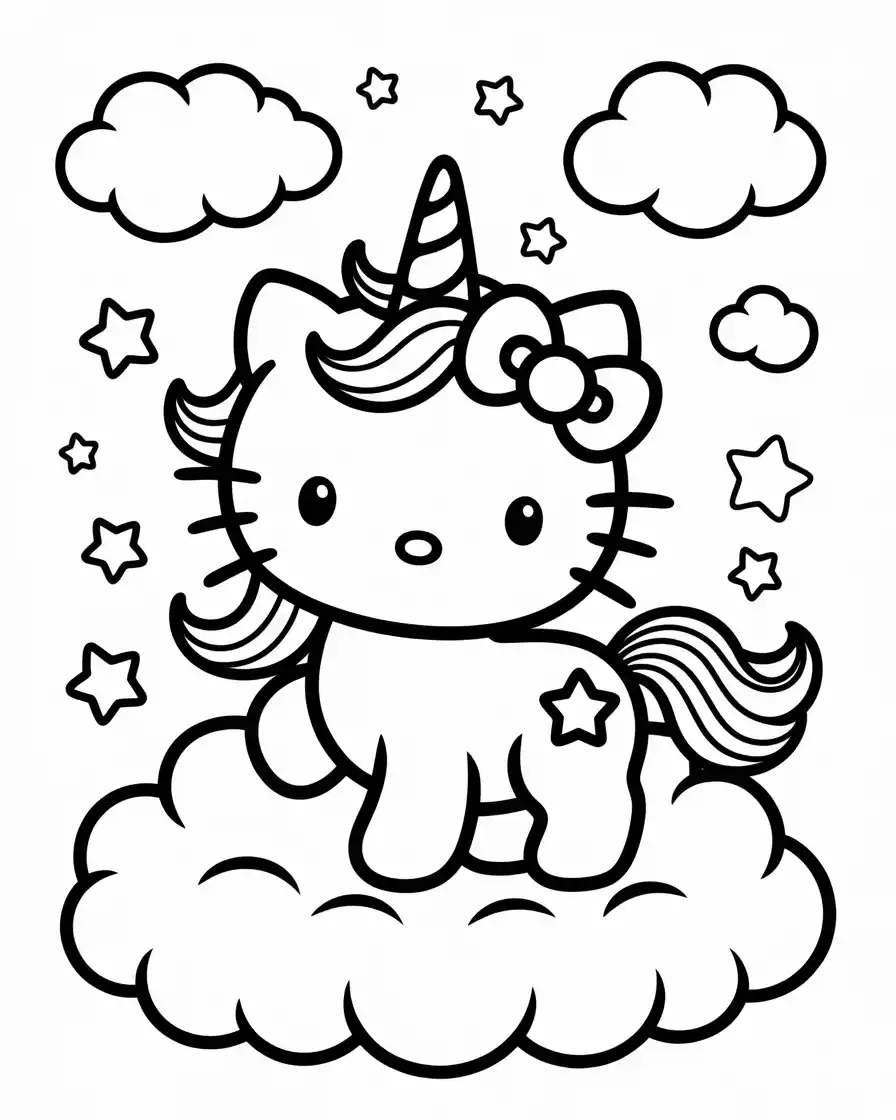 Unicorn Coloring Pages 43 unicorn hello kitty standing on a cloud coloring page for kids