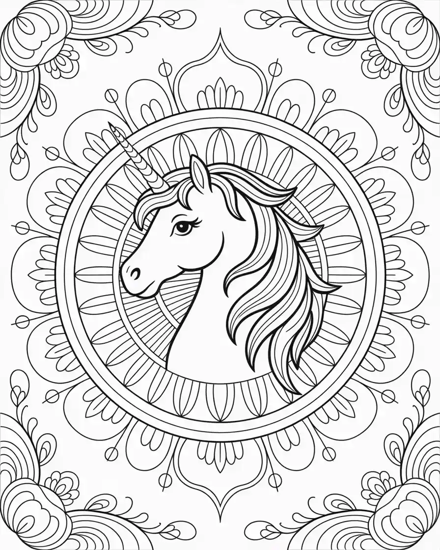 Unicorn Coloring Pages 44 unicorn mandala with trippy background