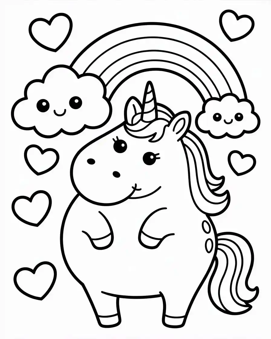 Unicorn Coloring Pages 46 unicorn pusheen with love hearts and a rainbow
