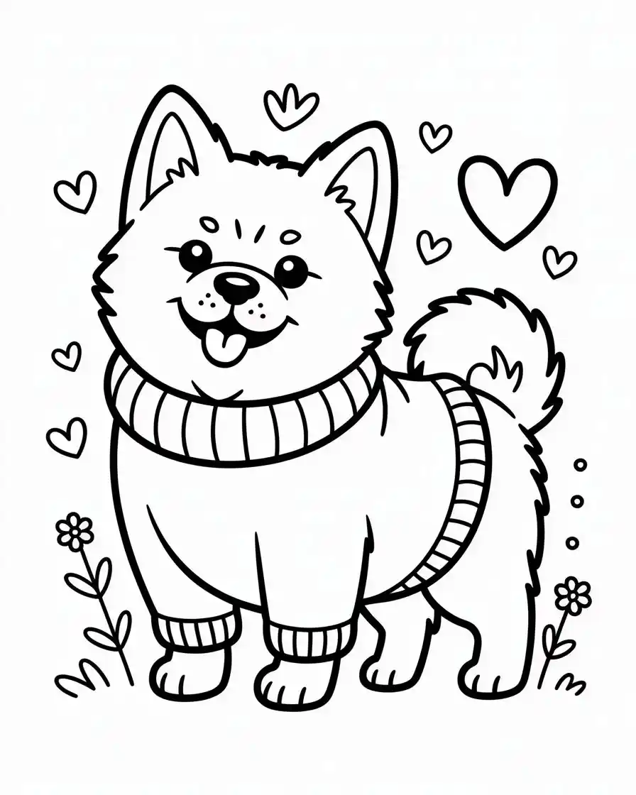 Dog Coloring Pages 1 akita dog in sweater coloring page 1