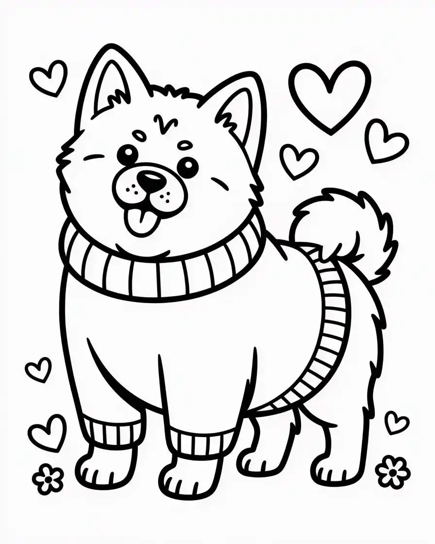 Dog Coloring Pages 3 akita dog in sweater coloring page