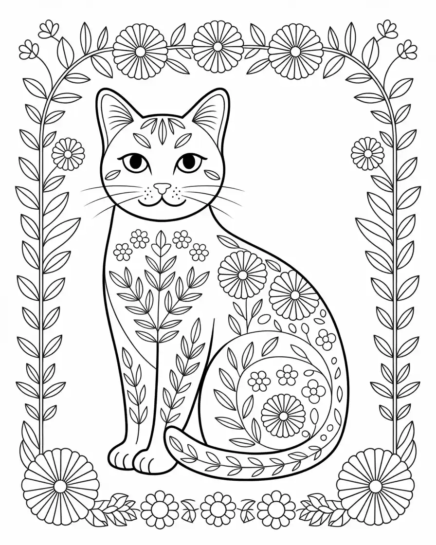 artistic cat with ornamental floral details 1