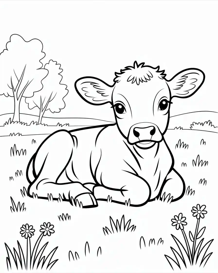 baby cow resting in grass
