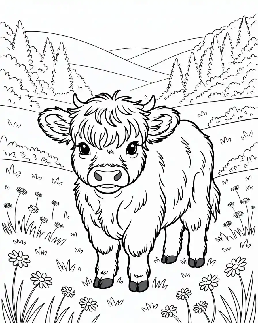 baby highland cow coloring page for kids