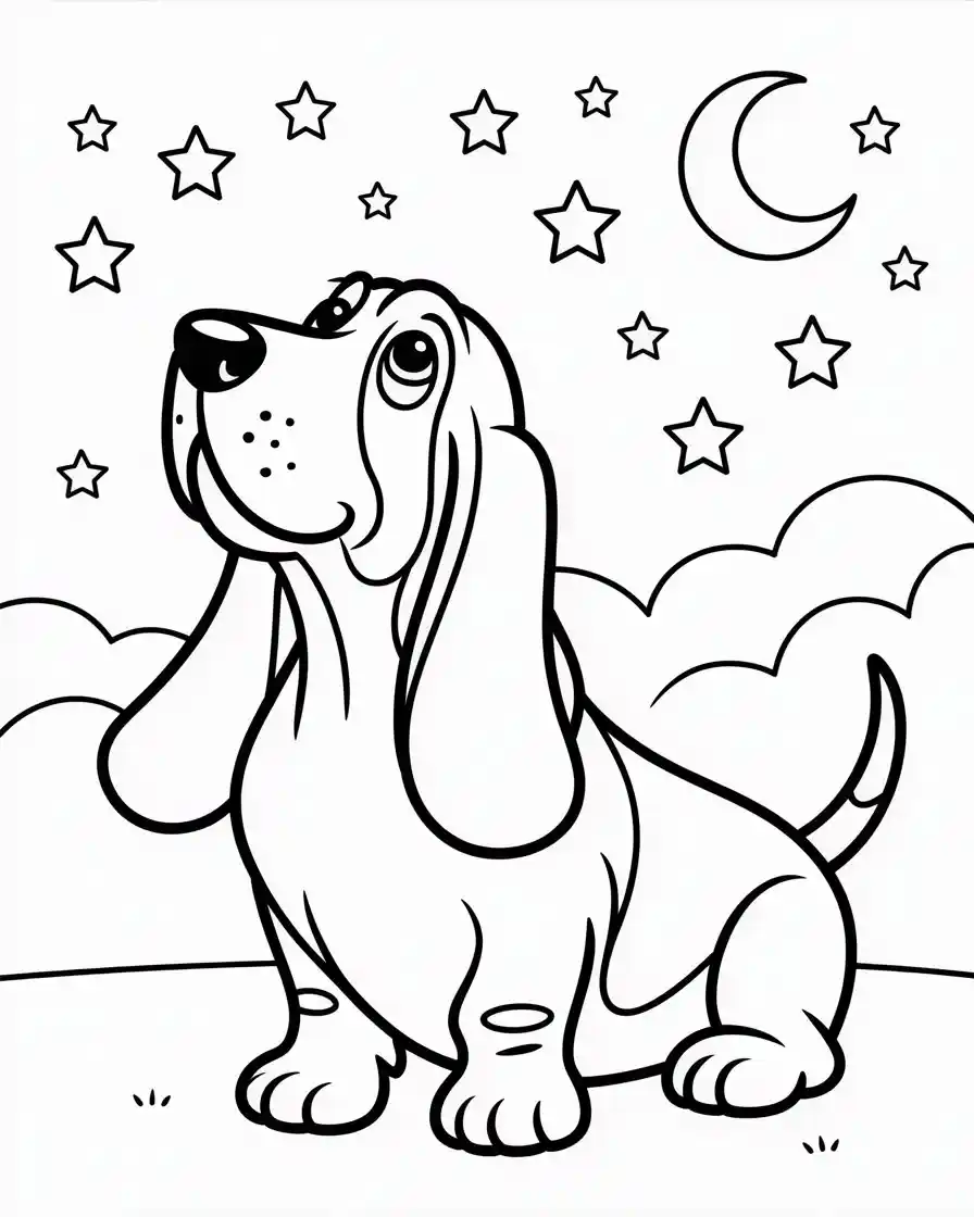 Dog Coloring Pages 10 basset hound looking up coloring page 1