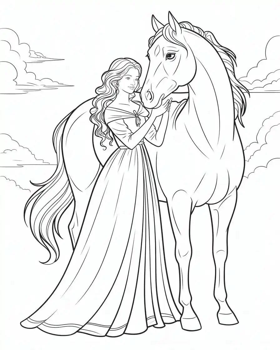 Horse Coloring Pages 5 beautiful lady holding her horse coloring sheet 1
