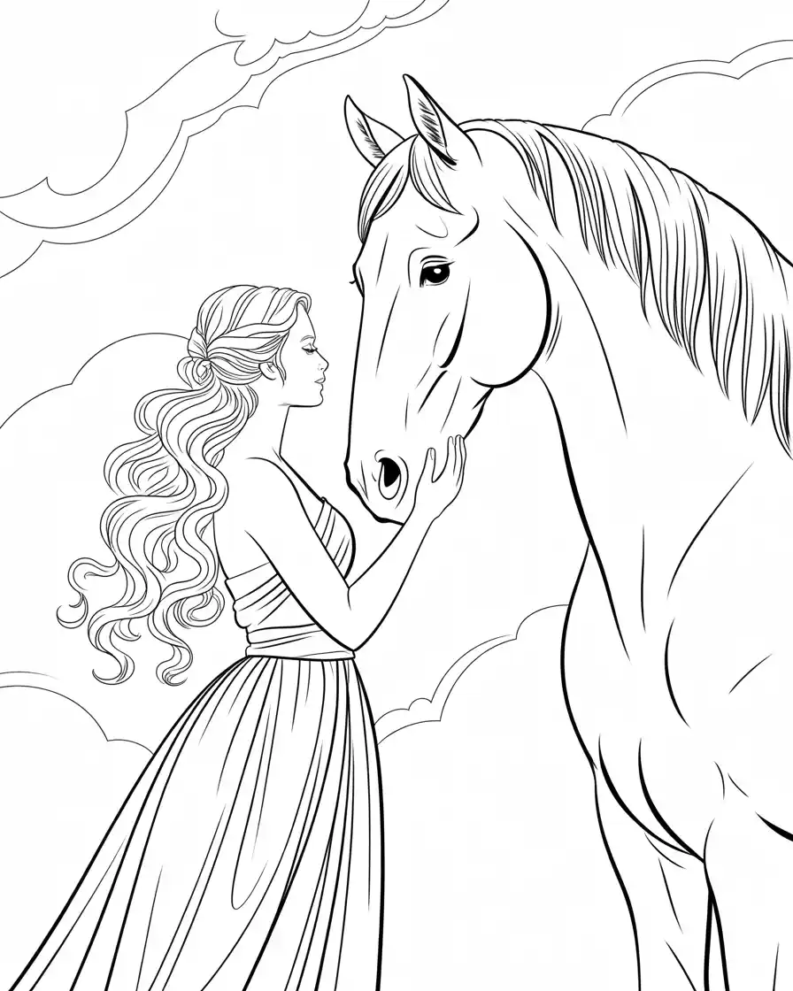 Horse Coloring Pages 6 beautiful lady holding her horse coloring sheet 2