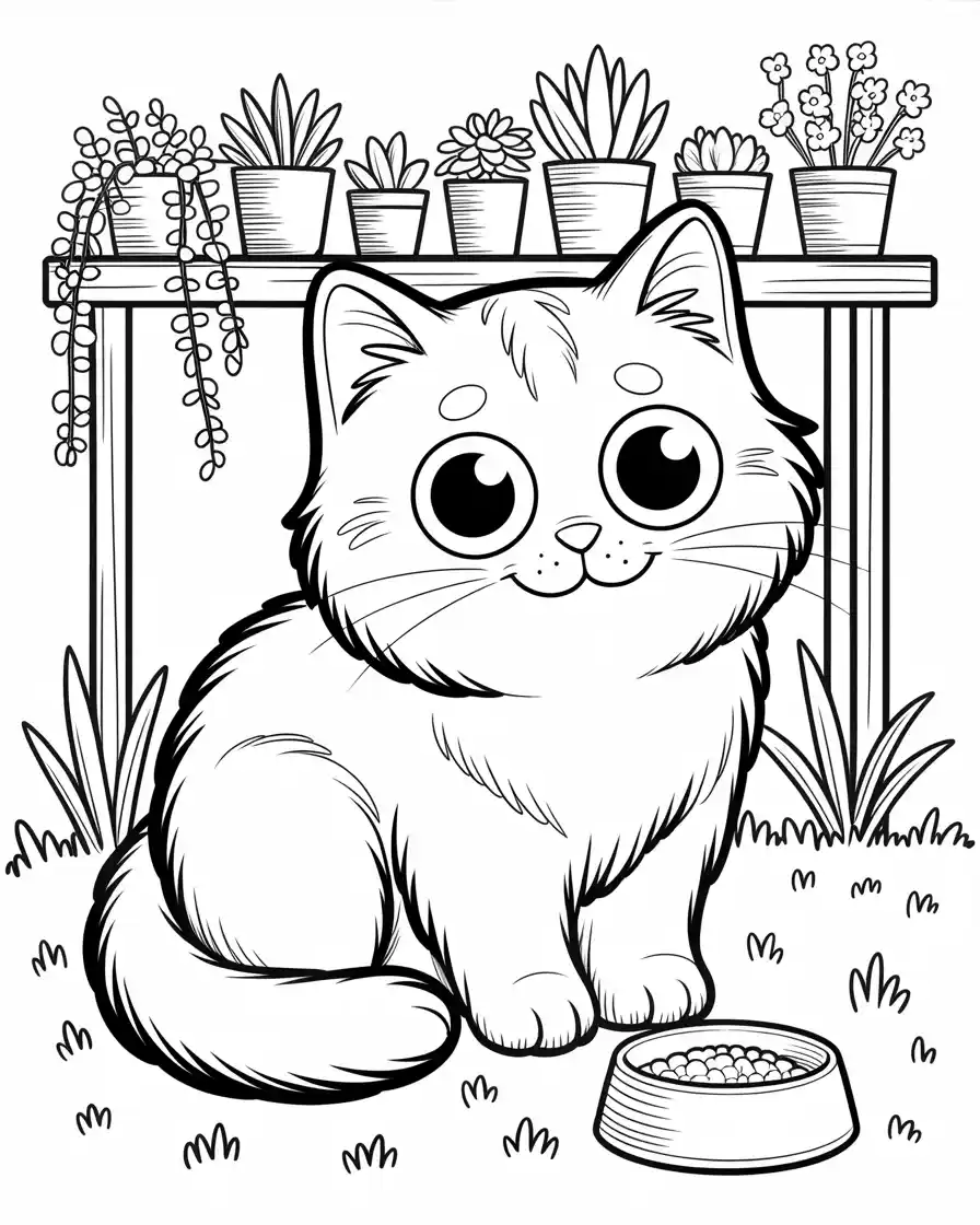 big cat sitting on the grass coloring page 1