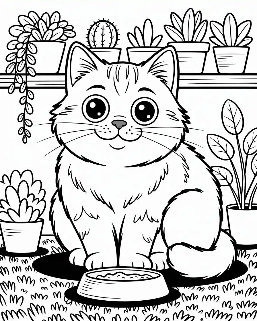 big cat sitting on the grass coloring page