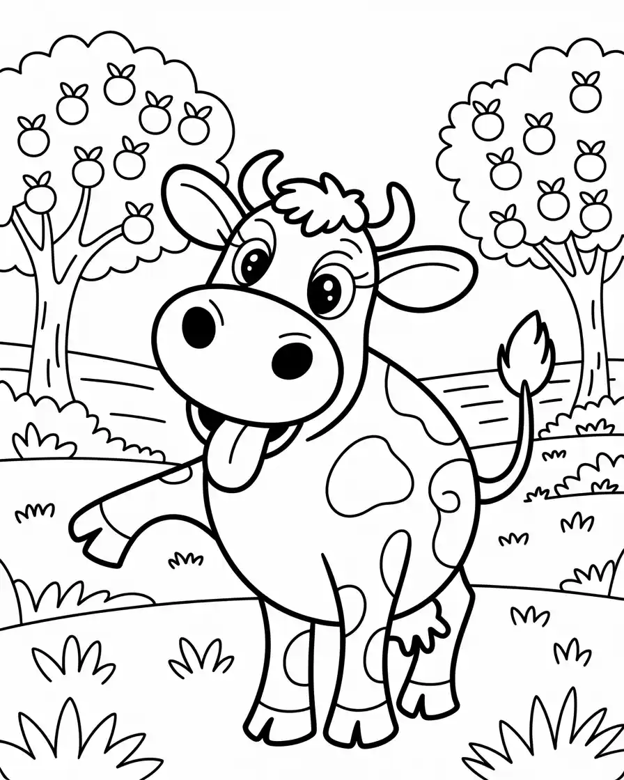 big cow nose with tongue out coloring page 1