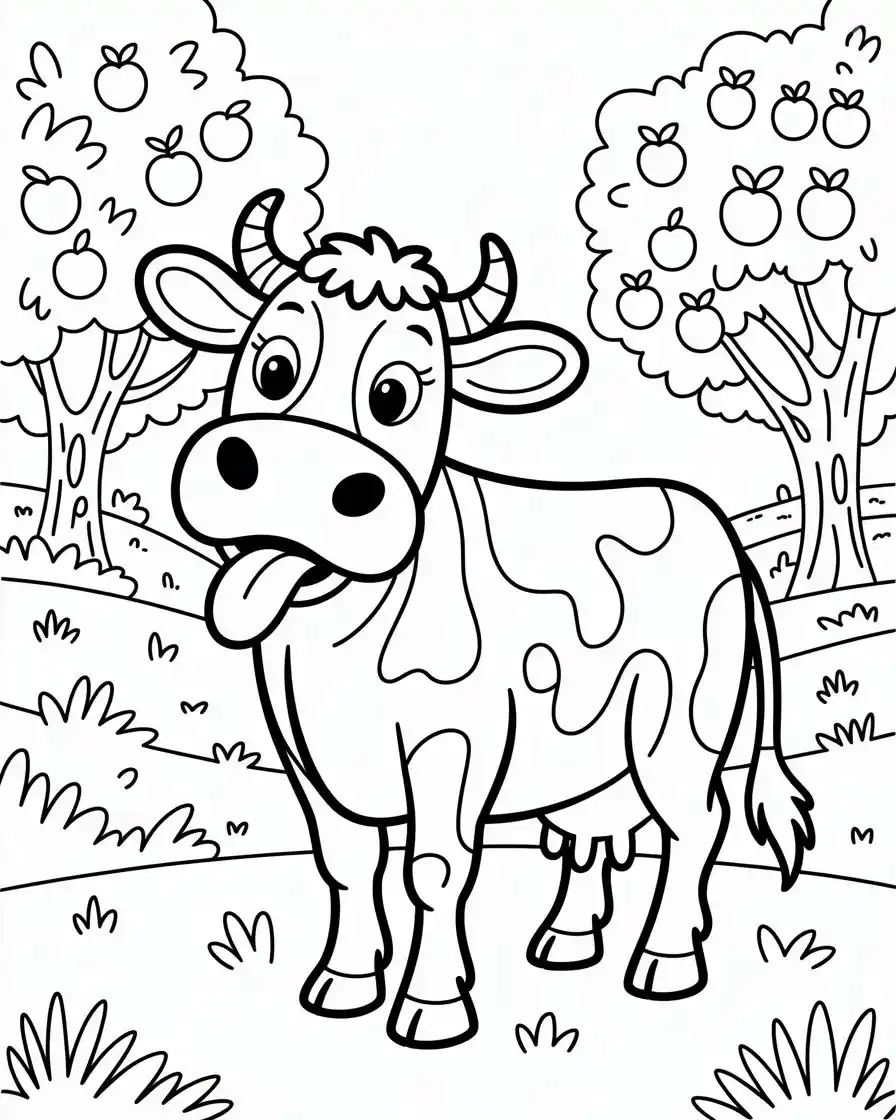 big cow nose with tongue out coloring page