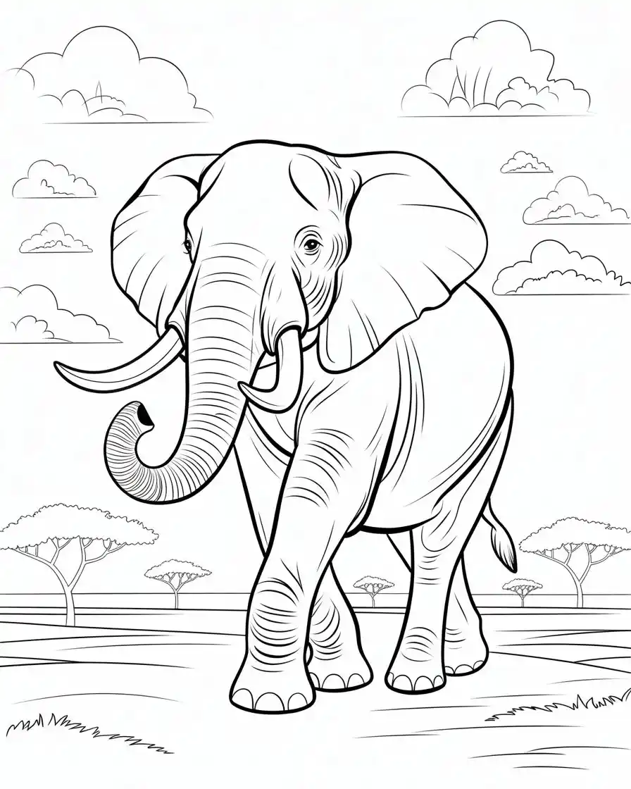 big elephant with tusks walking