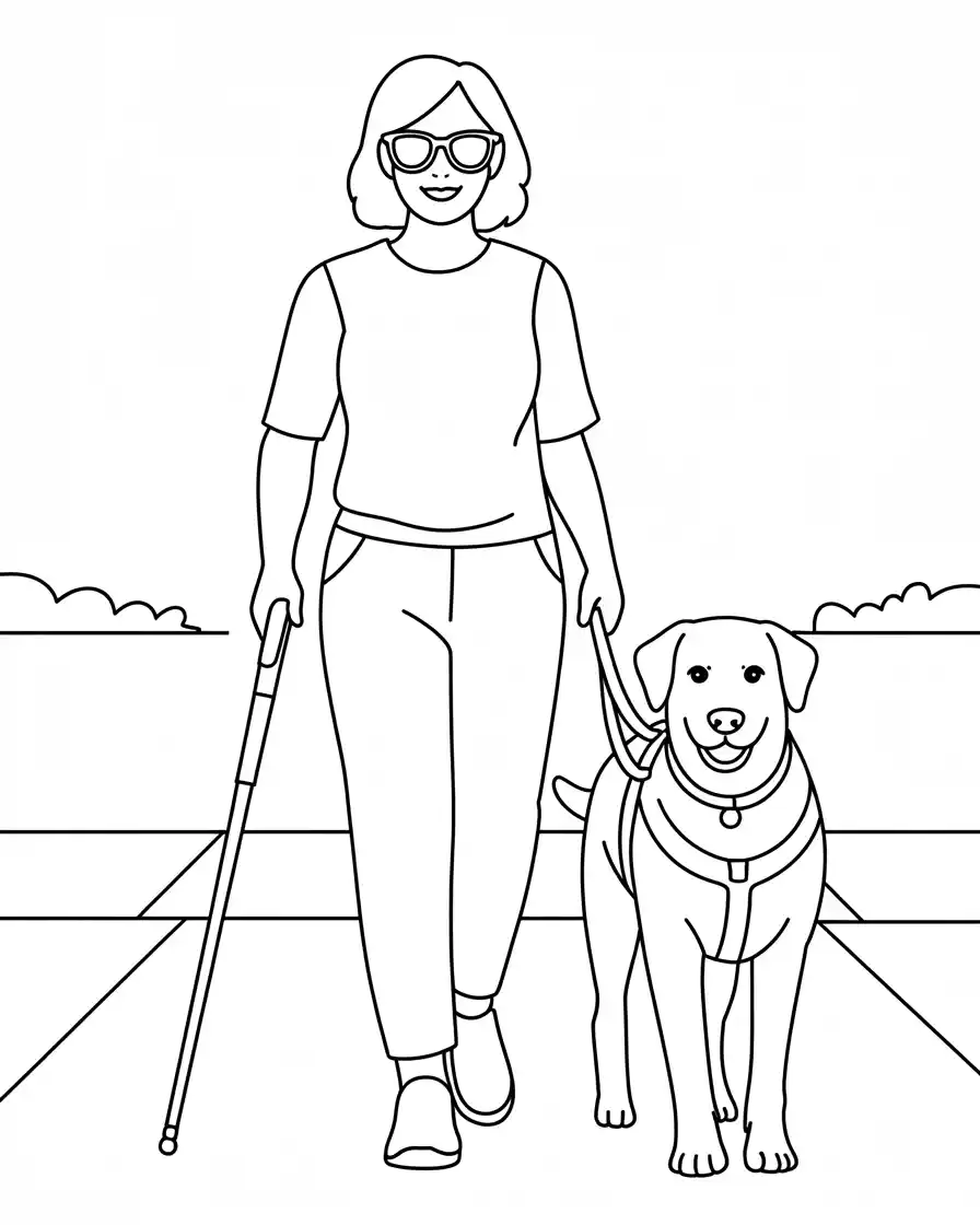 Dog Coloring Pages 21 blind woman with service dog coloring page