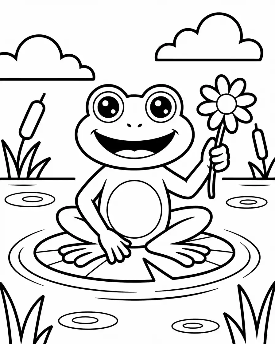 Frog Coloring Pages 3 blushing frog holding a flower
