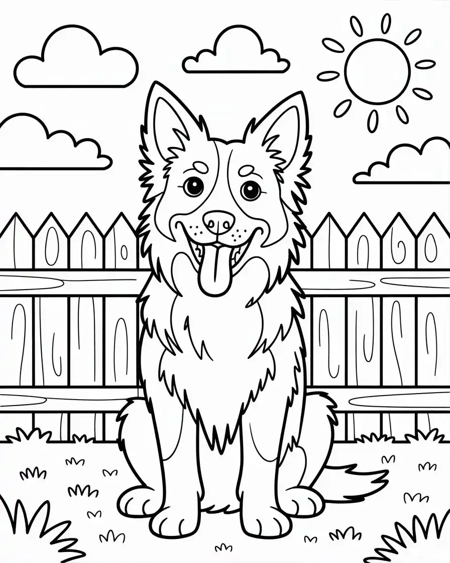 Dog Coloring Pages 22 border collie dog in backyard coloring page