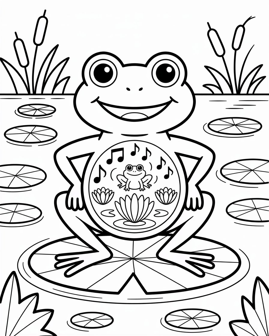 Animal Coloring Pages 40 cartoon frog in pond