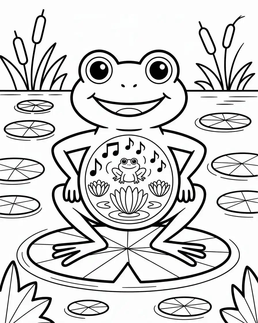 Frog Coloring Pages 4 cartoon frog in pond