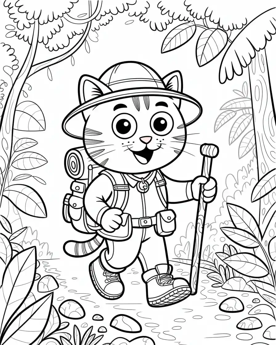 cat in hiking coloring page 1