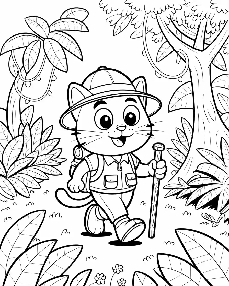 cat in hiking coloring page