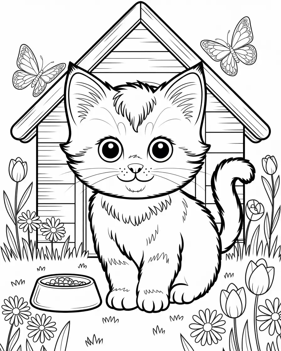 cat sitting outside cat house