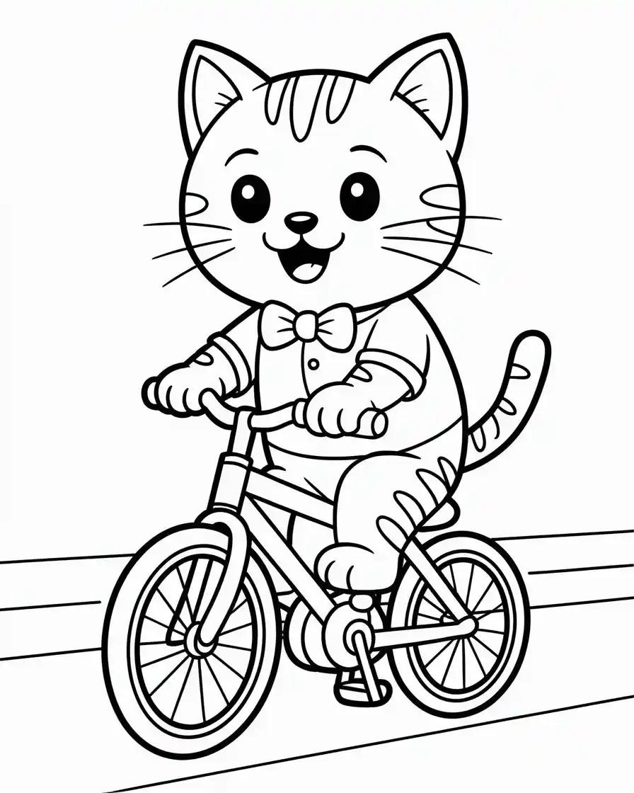 cat with shirt and bowtie riding a bicycle