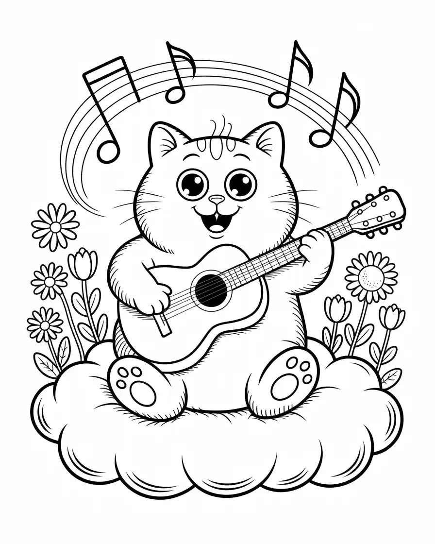 chubby cat playing the guitar