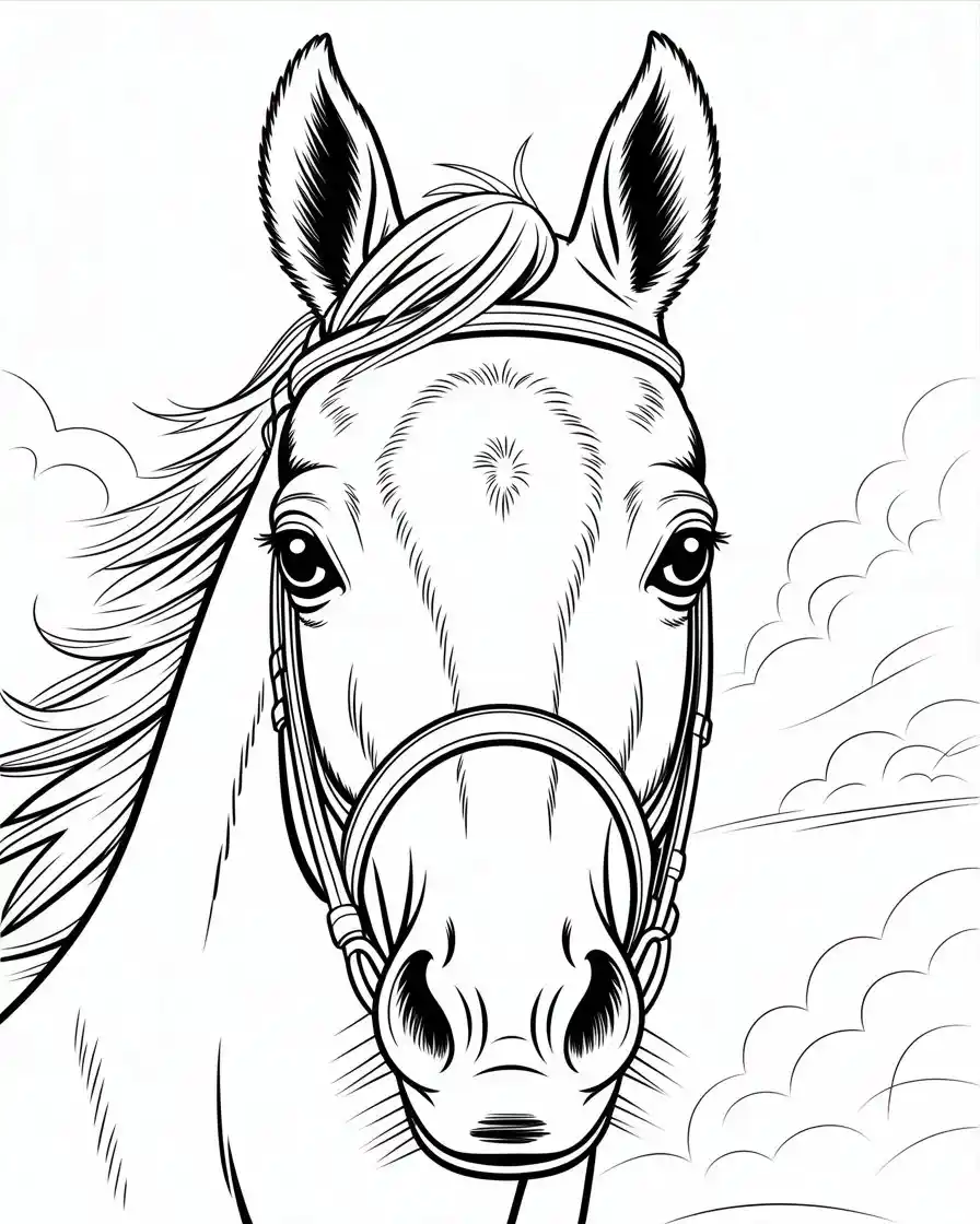 Horse Coloring Pages 12 close up of horse face coloring page 1