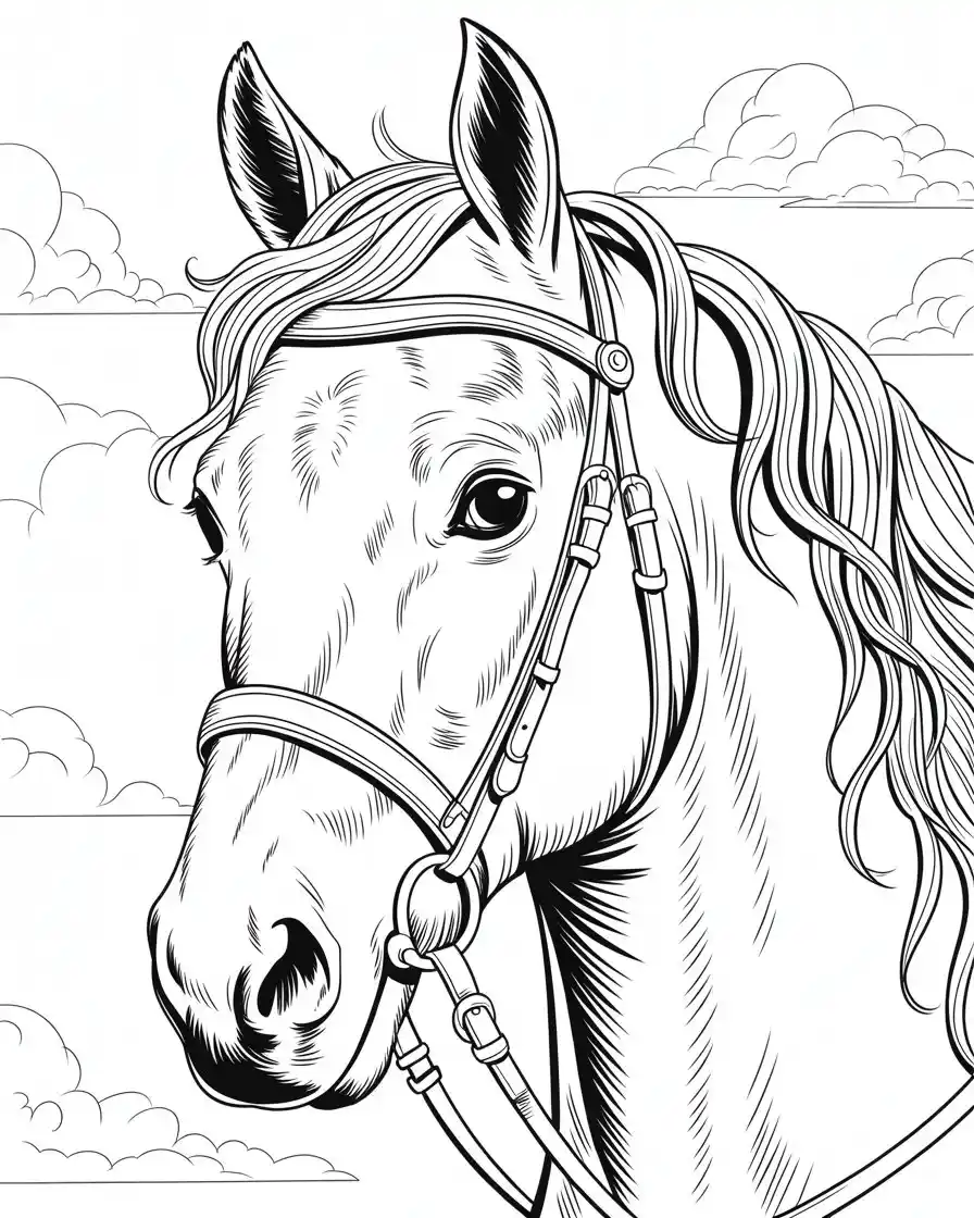 Horse Coloring Pages 13 close up of horse face coloring page 2
