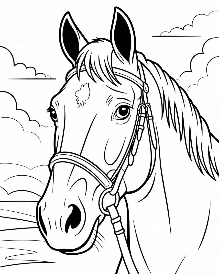 Horse Coloring Pages 14 close up of horse face coloring page